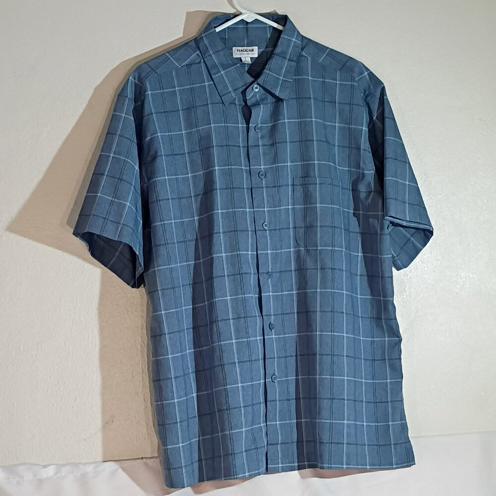 Men's Haggar Cool 18 Tec Button Up Shirt, Blue/Size L